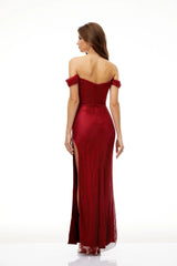 Scarlet Red OffShoulder Rhinestone Evening Gown