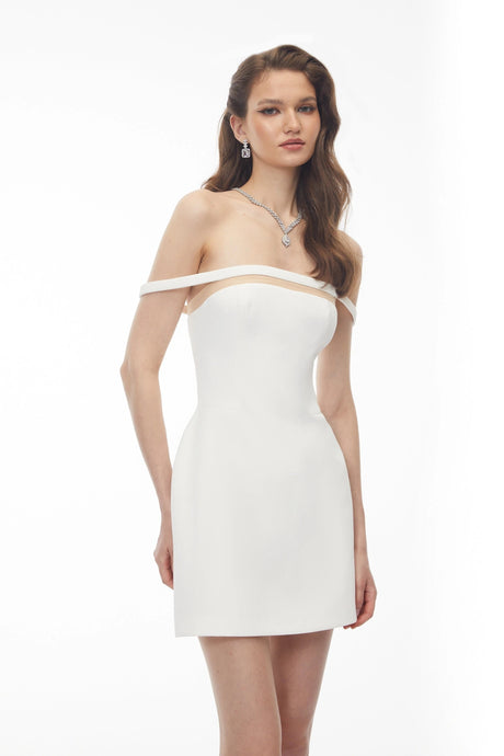 Tatiana Mini Dress Ivory Off Shoulder Fitted