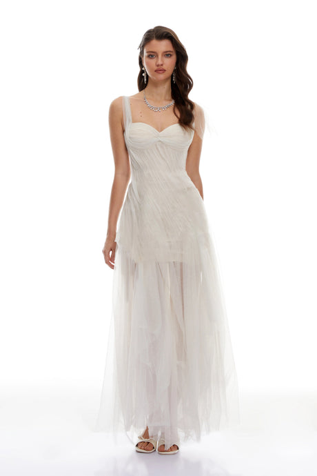 Aspen Maxi Dress White Tulle Corset