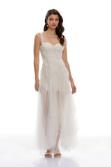 Scarlett White Tulle Corset Maxi Dress