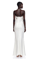 Selene White Lace Panel Satin Maxi Dress
