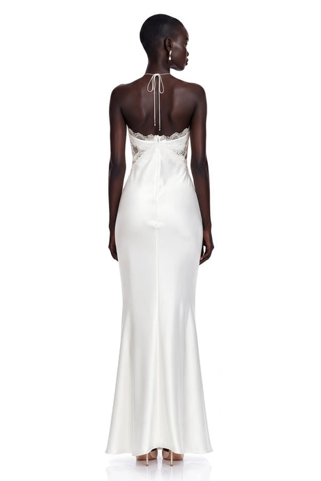 Marina Maxi Dress White Lace Panel Satin