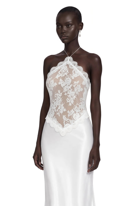 Marina Maxi Dress White Lace Panel Satin