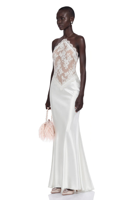 Marina Maxi Dress White Lace Panel Satin