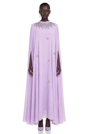 Sena Purple Rhinestone Maxi Dress with Cape sleeve