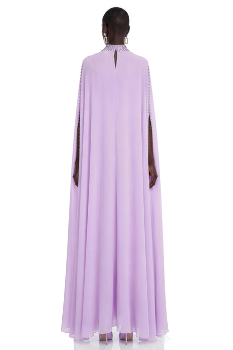 Ella Maxi Dress Purple Rhinestone with Cape sleeve