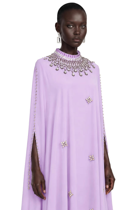 Ella Maxi Dress Purple Rhinestone with Cape sleeve