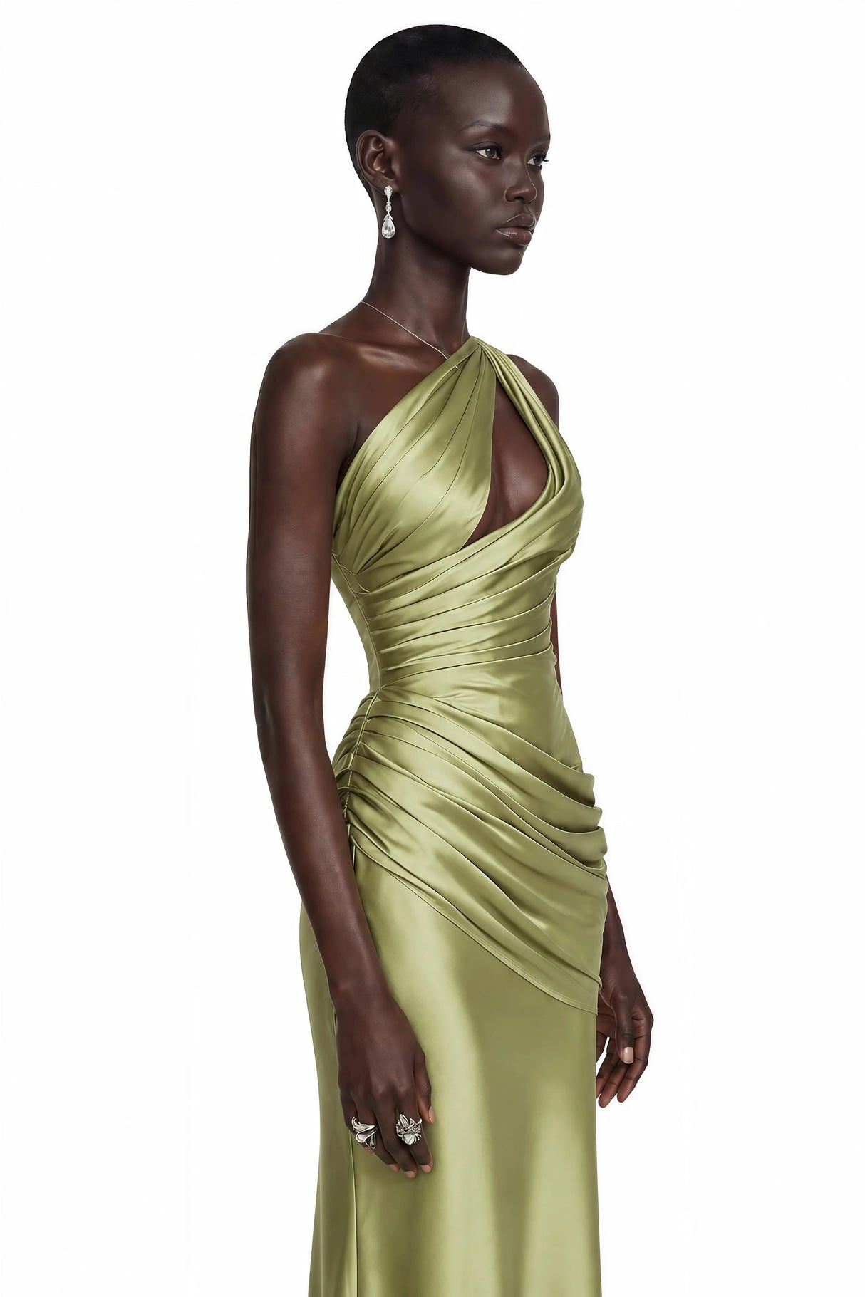 Seraphina Green One Shoulder CutOut Maxi Dress