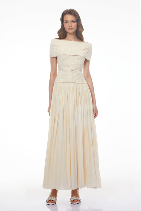 Nicole Maxi Dress Neutral Textured with 3D Floral