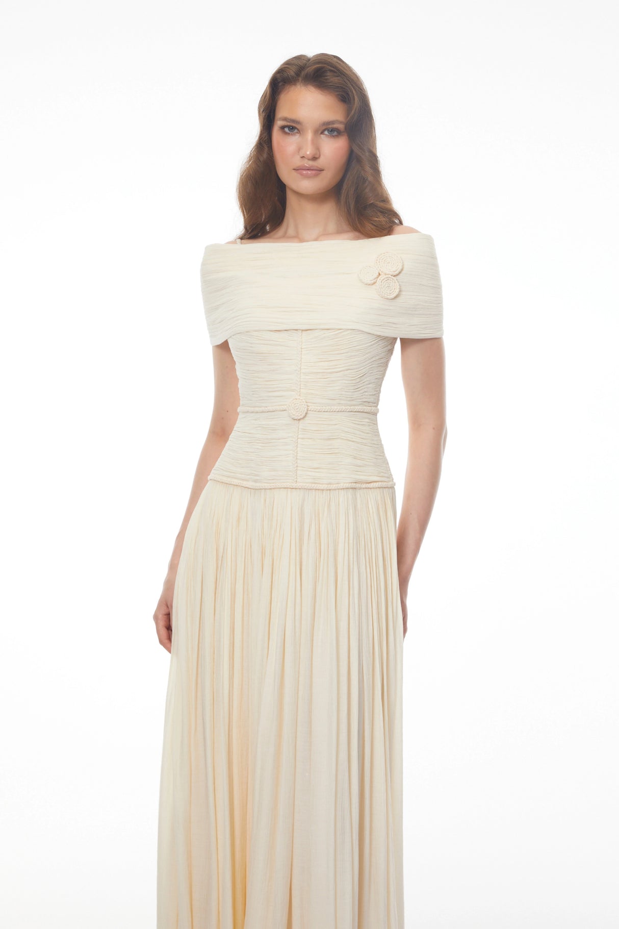 Seraphina Neutral Textured Maxi Dress with 3D Floral