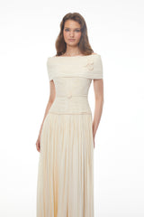 Seraphina Neutral Textured Maxi Dress with 3D Floral