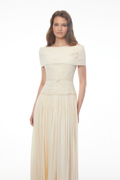 Nicole Maxi Dress Neutral Textured with 3D Floral