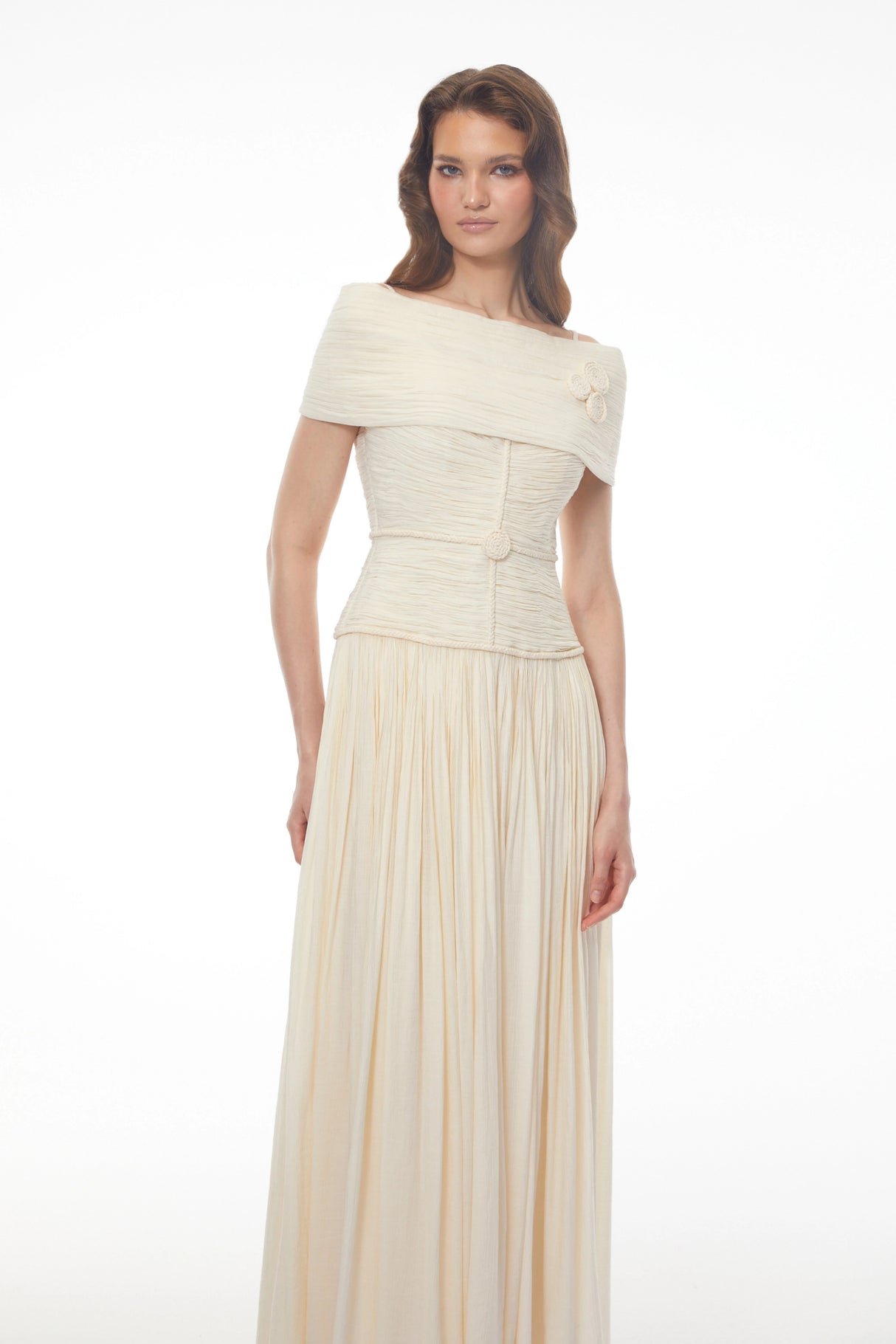 Seraphina Neutral Textured Maxi Dress with 3D Floral