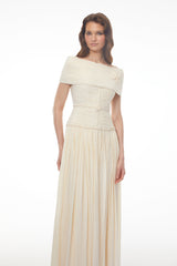Seraphina Neutral Textured Maxi Dress with 3D Floral