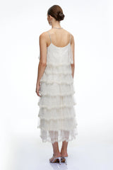 Seraphina Neutral Tiered Sequin Tulle Midi Dress