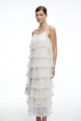 Seraphina Neutral Tiered Sequin Tulle Midi Dress