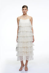 Seraphina Neutral Tiered Sequin Tulle Midi Dress