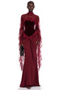 Seraphina Red Floral Lace Maxi Dress with Cape