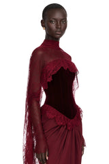 Seraphina Red Floral Lace Maxi Dress with Cape