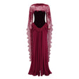 Seraphina Red Floral Lace Maxi Dress with Cape