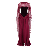 Seraphina Red Floral Lace Maxi Dress with Cape
