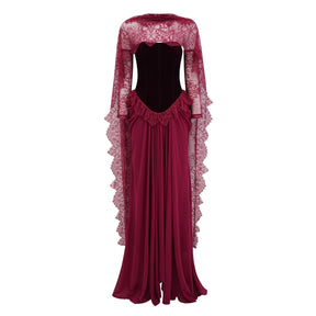 Seraphina Red Floral Lace Maxi Dress with Cape