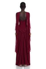 Seraphina Red Floral Lace Maxi Dress with Cape
