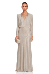 Seraphina Silver Sequin VNeck Long Sleeves Maxi Dress