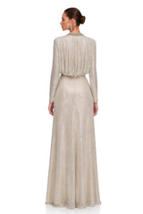 Seraphina Silver Sequin VNeck Long Sleeves Maxi Dress