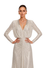Seraphina Silver Sequin VNeck Long Sleeves Maxi Dress