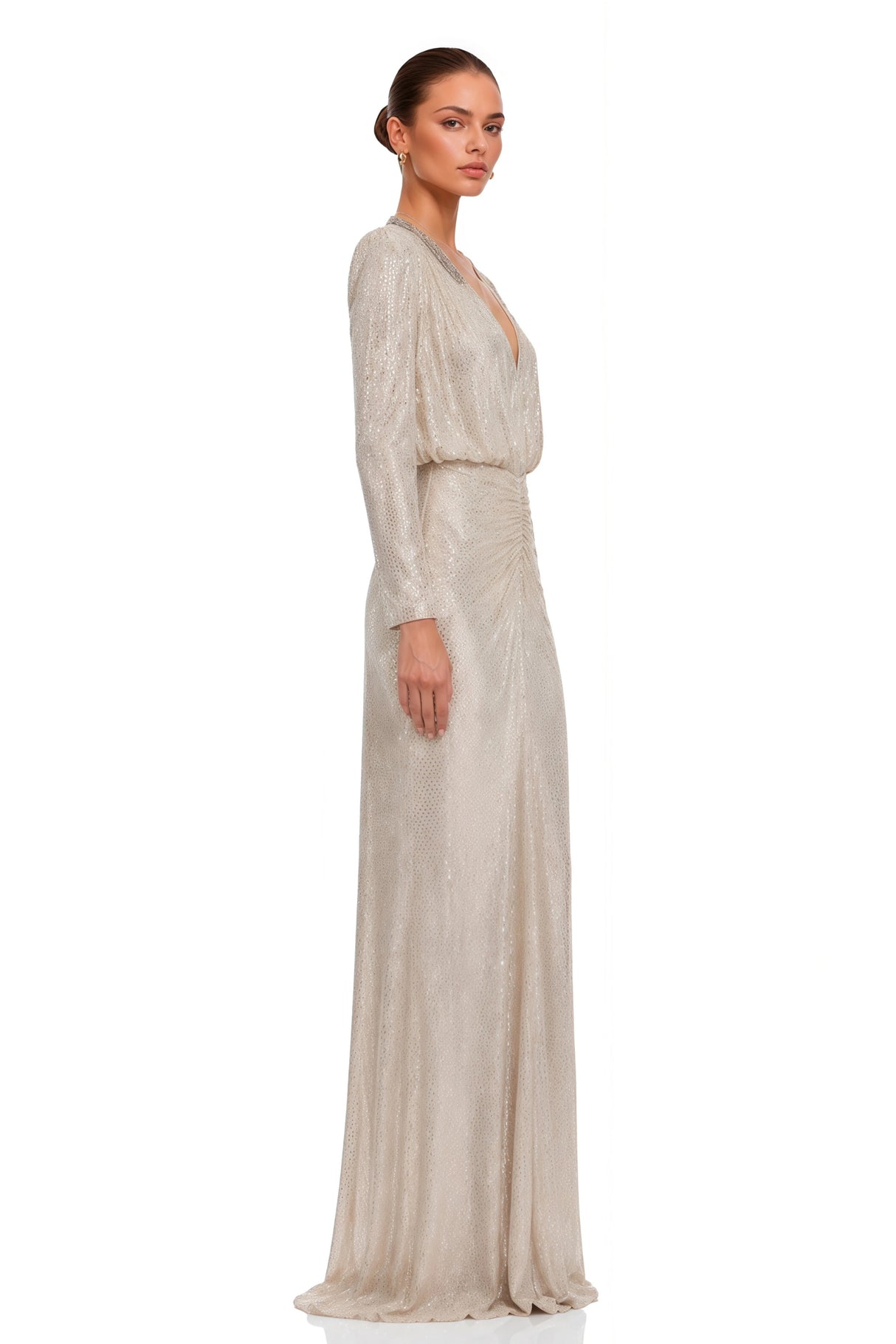 Seraphina Silver Sequin VNeck Long Sleeves Maxi Dress