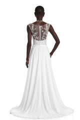 Seraphina White Maxi Dress with Lace Sleeves and Slit