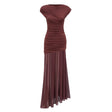 Seren Brown Ruched Tulle Panel Maxi Dress