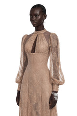 Serena Neutral Floral Lace Long Sleeves Maxi Dress