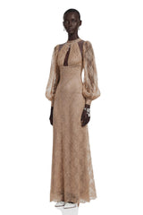 Serena Neutral Floral Lace Long Sleeves Maxi Dress