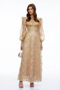Serena Neutral Floral Lace Long Sleeves Maxi Dress