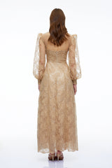 Serena Neutral Floral Lace Long Sleeves Maxi Dress