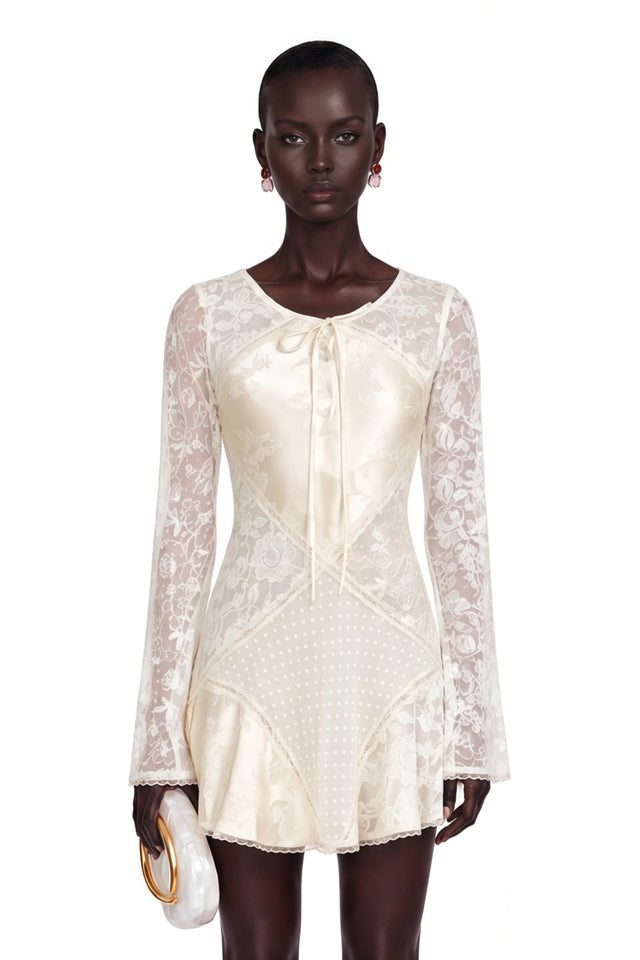 Serenity Champagne Backless Floral Lace Mini Dress