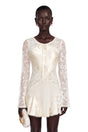 Serenity Champagne Backless Floral Lace Mini Dress