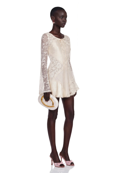 Madalynn Mini Dress Champagne Backless Floral Lace
