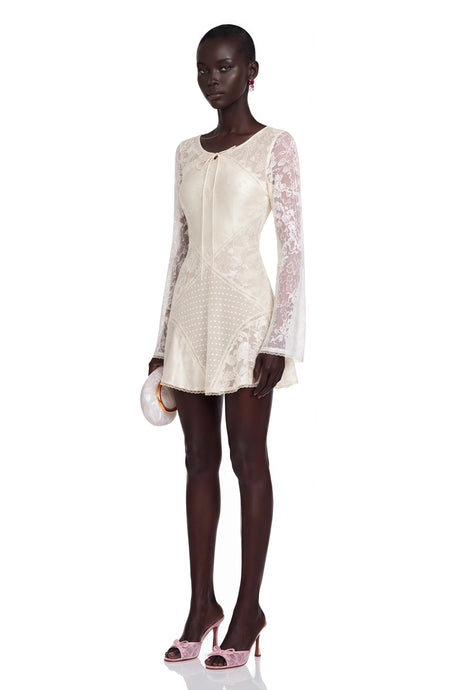 Madalynn Mini Dress Champagne Backless Floral Lace