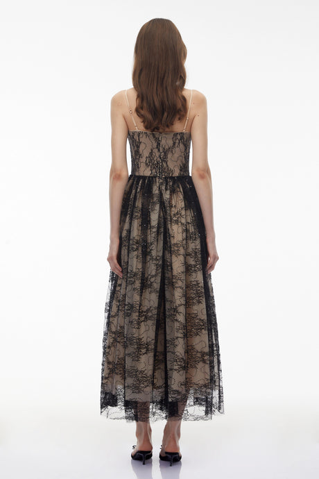 Pierina Maxi Dress Black Floral Lace Tulle