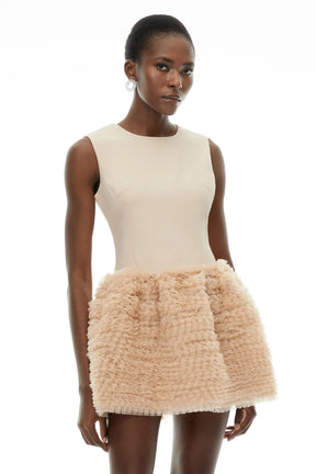 Severine Cream Sleeveless Puffball Mini Dress