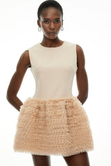 Severine Cream Sleeveless Puffball Mini Dress