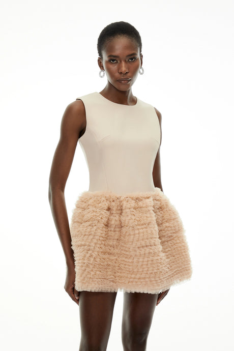 Cheyenne Mini Dress Cream Sleeveless Puffball