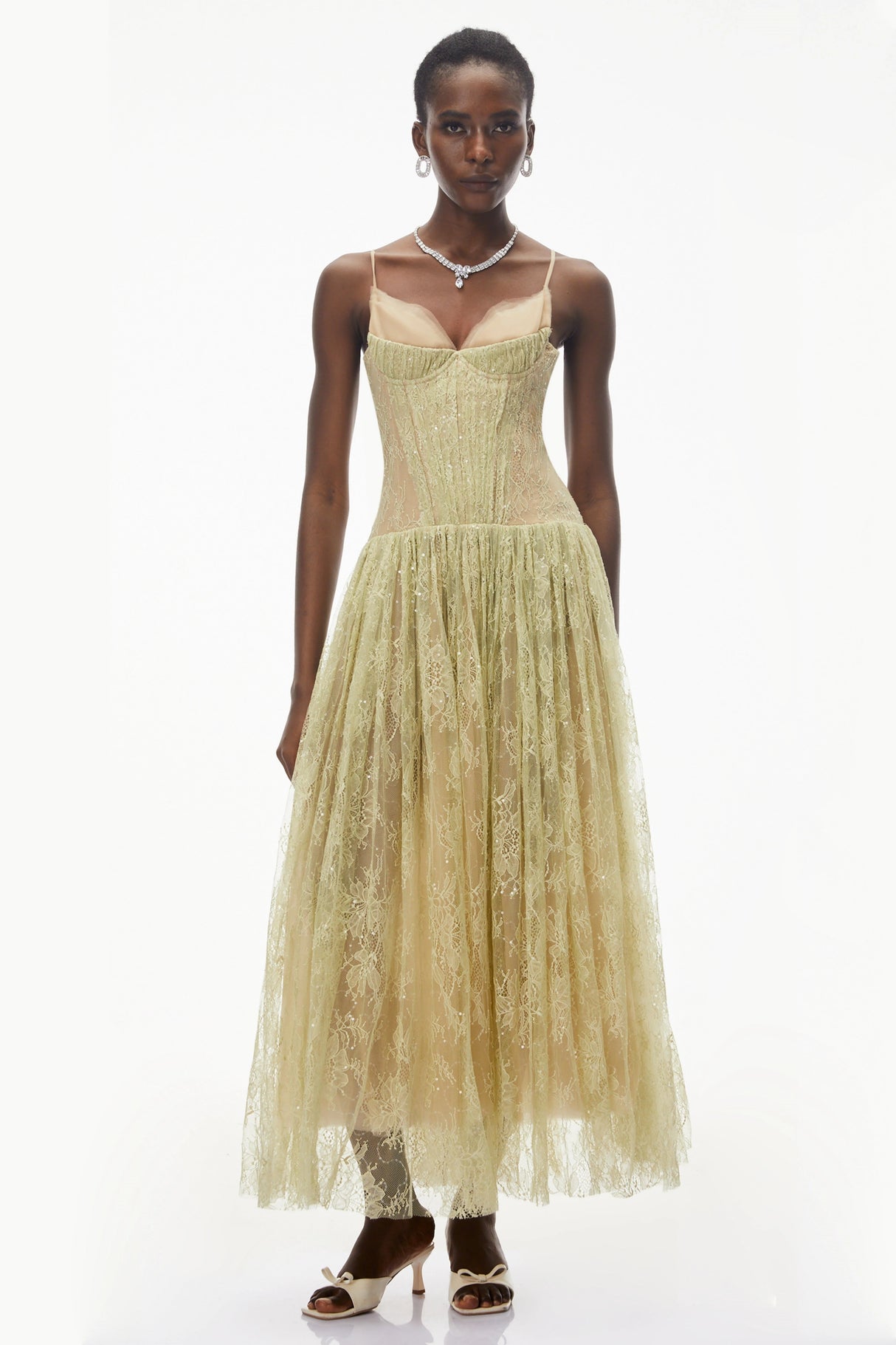 Severine Green Floral Lace Tulle Maxi Dress