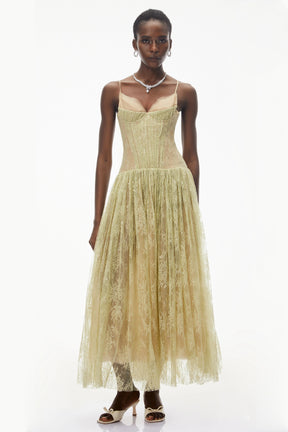 Severine Green Floral Lace Tulle Maxi Dress