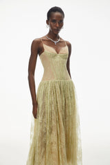 Severine Green Floral Lace Tulle Maxi Dress