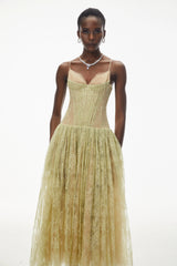Severine Green Floral Lace Tulle Maxi Dress