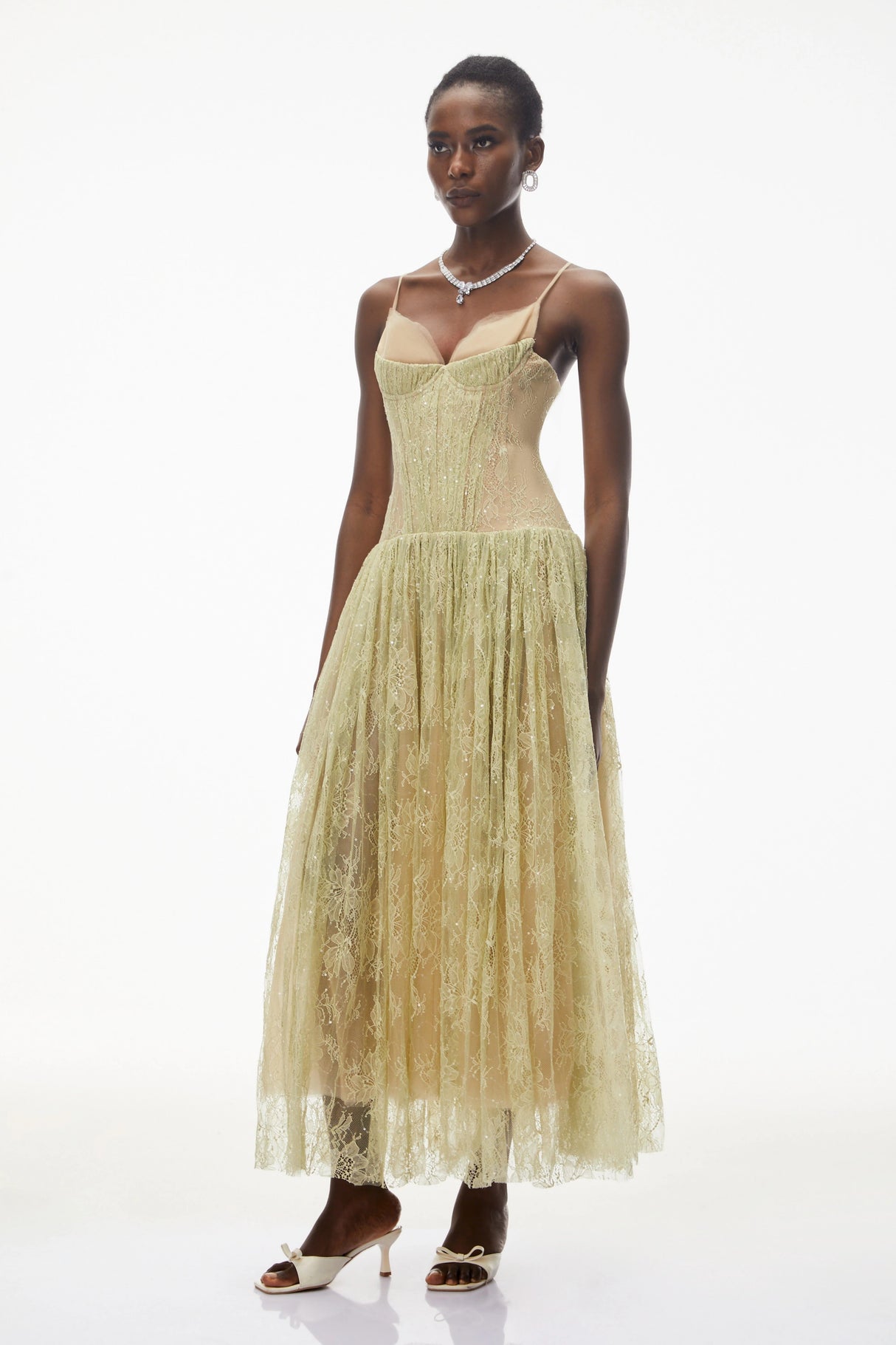 Severine Green Floral Lace Tulle Maxi Dress